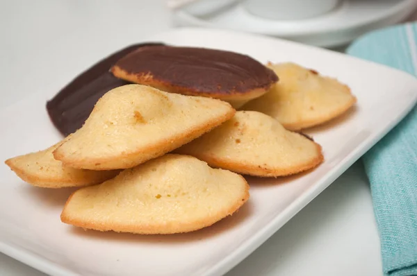 Primer Plano Madeleines Chocolate Francés Sobre Fondo Blanco — Foto de Stock