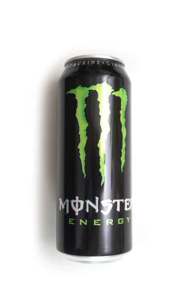 Mulhouse Frankrike April 2020 Närbild Monster Energidryck Kan Vit Bakgrund — Stockfoto