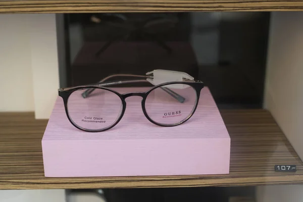 Mulhouse France May 2020 Closeup Eyeglasses Guess Optician Store Showroom — стоковое фото