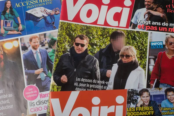 Mulhouse France Травня 2020 Closeup Magazine Cover Emanuel Macron French — стокове фото