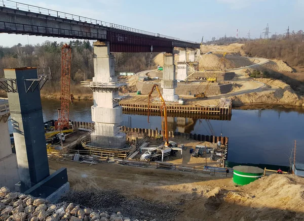 Grodno Білорусь 2020 Будівництво Нового Мосту Через Річку — стокове фото