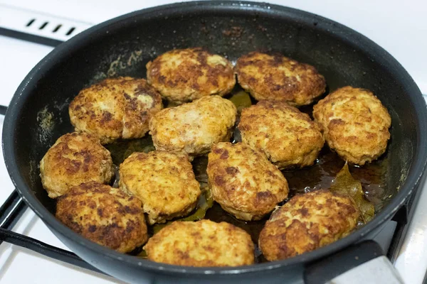 Food Preparation Cooking Cutlets Cooking Chicken Cutlets Cooking — Stock Photo, Image