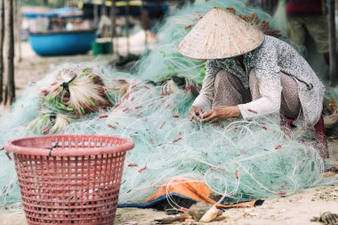 Balıkçı köyü, vietnam 'da balıkçı ağı Mui Ne