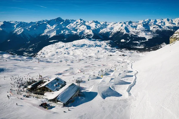 Veduta Aerea Drone Madonna Campiglio Usrsus Snowpark Dolomiti Trentino — Foto Stock