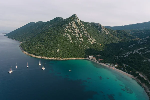 Zeilen Adriatische Zee Makarska Korcula Kroatië Luchtfoto Drone Jacht Jachthaven — Stockfoto