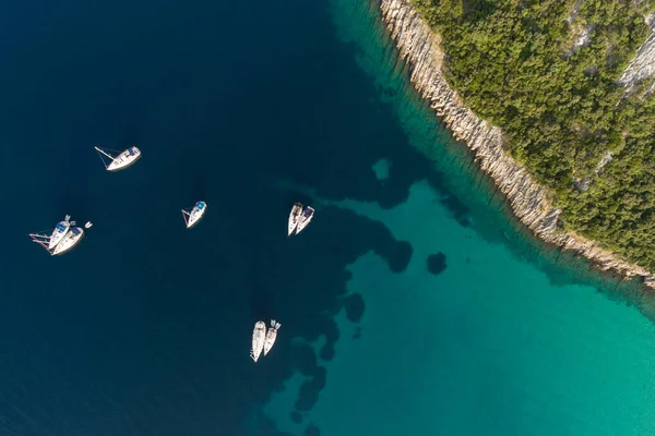 Zeilen Adriatische Zee Makarska Korcula Kroatië Luchtfoto Drone Jacht Jachthaven — Stockfoto