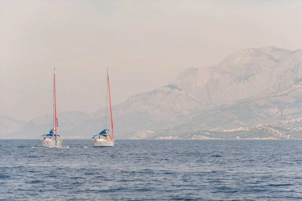 Segling Adriatiska Havet Korcula Makarska Korcula Kroatien Yacht Småbåtshamn Segling — Stockfoto