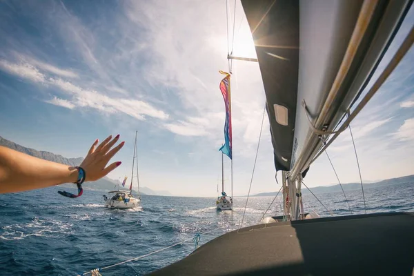 Segling Adriatiska Havet Korcula Makarska Korcula Kroatien Yacht Småbåtshamn Segling — Stockfoto