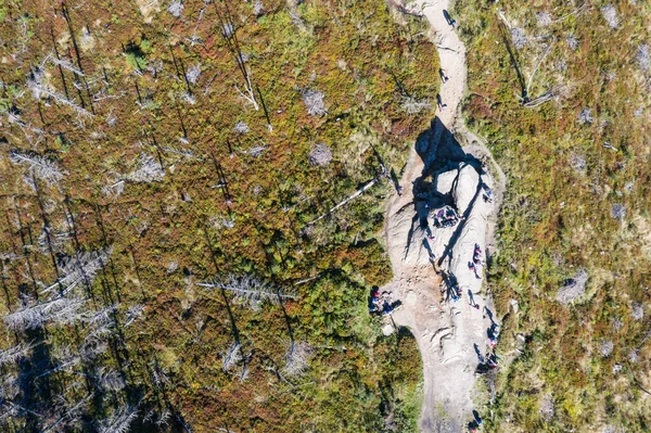 Vista Aérea Das Montanhas Polonesas Beskid Trilha Skala Malinowska Skrzyczne — Fotografia de Stock