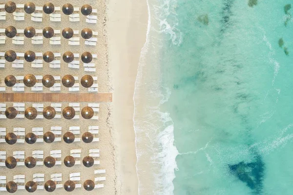 Vista Aérea Drone Praia Paliouri Kassandra Sithonia Penisula Chalkidiki Grécia — Fotografia de Stock