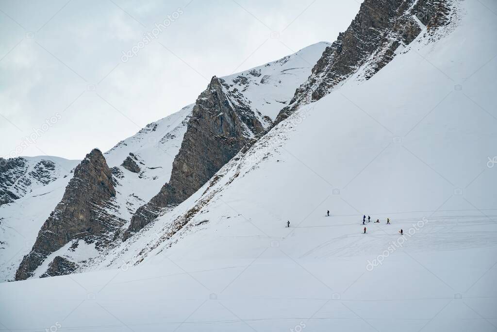 Freeride in Gudauri Georgia caucasus resort snowboarder skier