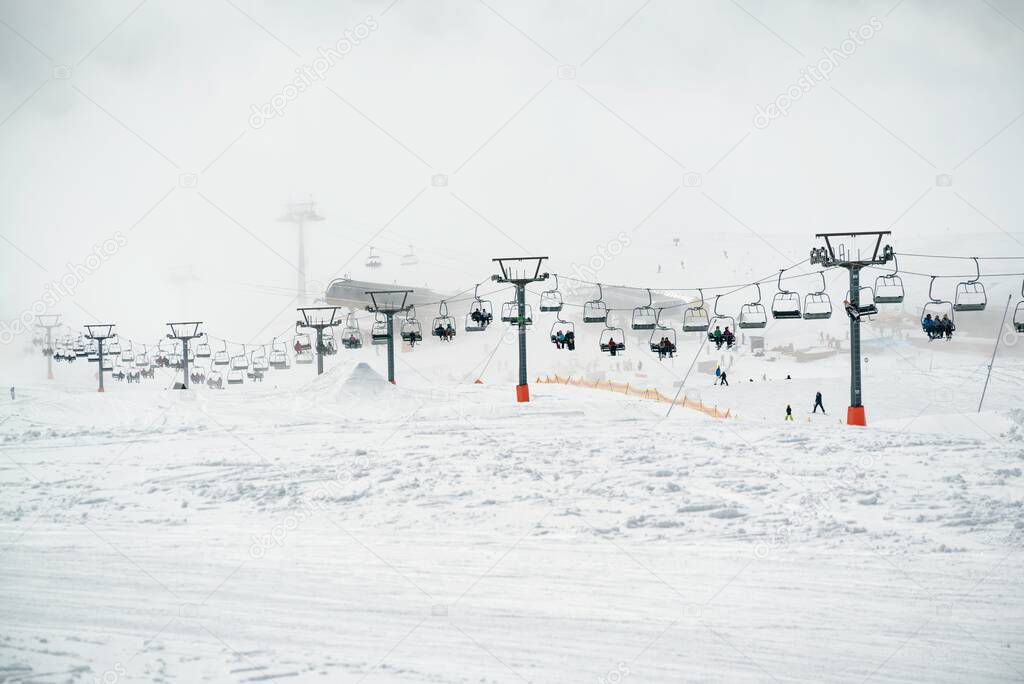 Gudauri ski resort in winter. Caucasus mountains in Georgia