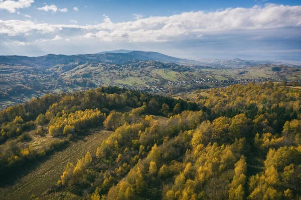 Iwkowa Village Pays Dans Brzesko Pologne Montagnes Collines Polonaises Drone — Photo