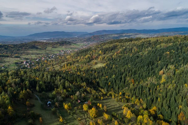 Beskid Montanhas Zywiec Polônia Montanhas Polonesas Colinas Drone Aéreo Foto — Fotografia de Stock