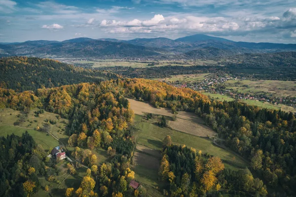 Montagnes Beskid Zywiec Pologne Montagnes Polonaises Collines Photo Aérienne Drone — Photo
