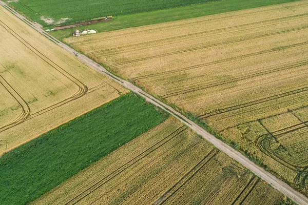 Dorf Land Landwirtschaft Formen Feld Luftbild Drohne Foto — Stockfoto