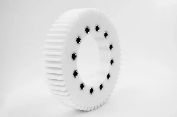 White Gear Plastic Sprocket Wheel Parts Product Photography — Stock Photo, Image