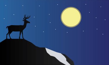 Hayvan siluetinin, ay ışığının ve yıldız görünümünün vektör çizimi