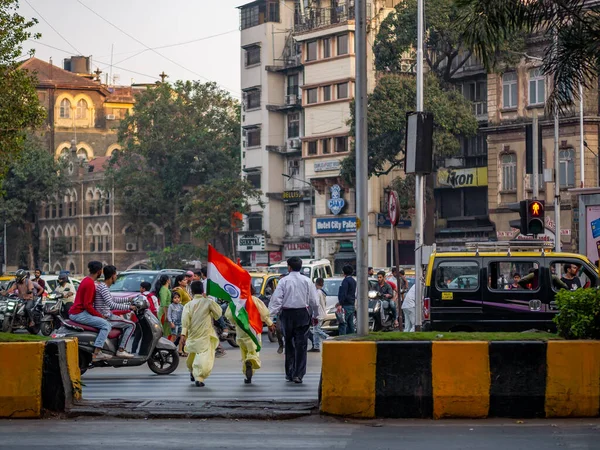 Mumbai India Enero 2020 Niños Con Bandera Tricolor India Las — Foto de Stock