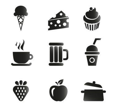 Yiyecek ve içecek ikonları seti. Beyaz Arka plan 'da izole edilmiş. Vektör İllüstrasyonu.