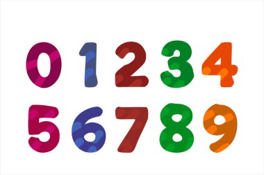 Çocuklar Renkli Çizgi Film Seti. 1-9 haneli bebek simgelerinin vektör seti. okul Matematiksel Sembolleri. 