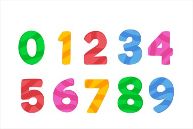 Çocuklar Renkli Çizgi Film Seti. 1-9 haneli bebek simgelerinin vektör seti. okul Matematiksel Sembolleri. 