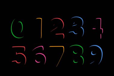 Çocuklar Renkli Çizgi Film Seti. 1-9 haneli bebek simgelerinin vektör seti. okul Matematiksel Sembolleri. 