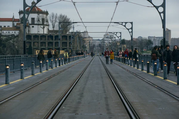 Railroad tracks across Dom Luis I Bridge, Porto