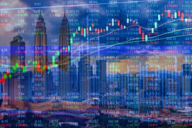 Stock market concept with cityscape background clipart