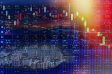 Hisse senetleri piyasası grafik ve Hong Kong şehir iş, çift pozlama kavramı