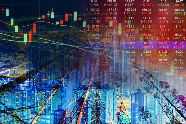 Business Kaars Stok Grafiek Grafiek Van Aandelenmarkt Investering Handel Cityscape — Stockfoto