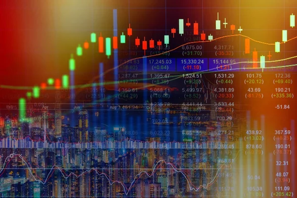 Business Candle Stick Graph Chart Stock Market Investment Trading Cityscape — Φωτογραφία Αρχείου