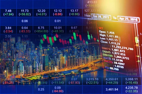 Double Exposure Stocks Market Chart Hong Kong City Business Concept — стоковое фото