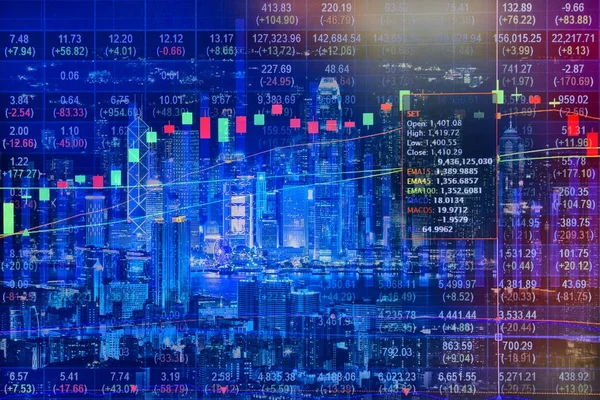 Double exposure of stocks market chart and Hong Kong city of business,concept