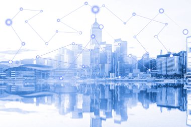 Cityscape Asya etrafında ağ bağlantısının çift pozlama