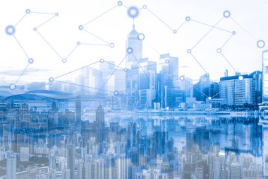 Cityscape Asya etrafında ağ bağlantısının çift pozlama