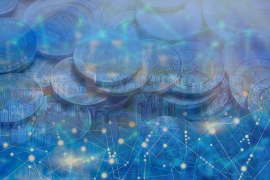 Çift pozlama iş finansal şehir ve para paralar. Küresel büyüme ve yatırım ağ kavramı