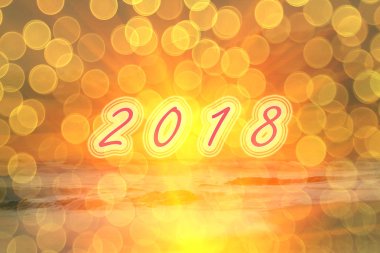 Metin 2018 altın plaj ve bokeh arka plan