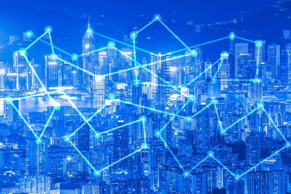 Cityscape Asya etrafında ağ bağlantısının çift pozlama