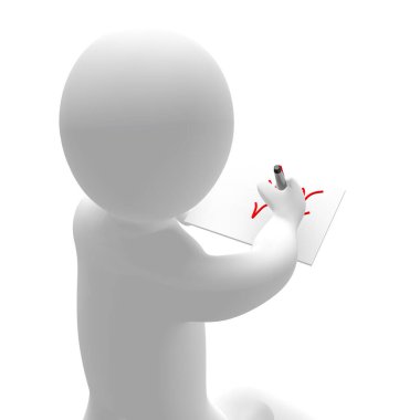 Küçük adam not defterine notlar alır.