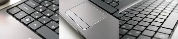 Clean new gray laptop with russian keyboard