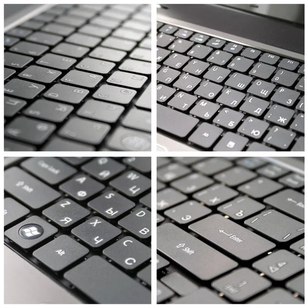 ロシアのキーボードで新しいグレーのラップトップをきれいにする — ストック写真