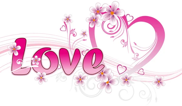 Coeur Amour Rose Sur Fond Blanc Avec Des Fleurs — Image vectorielle