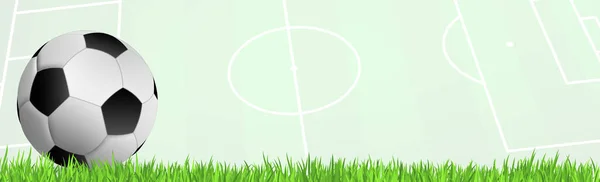 Реалистичный Футбольный Мяч Зеленой Футбольной Лужайке Панорама — стоковый вектор