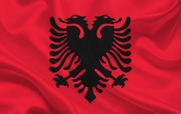 Bandera Del País Albania Sobre Fondo Tela Seda Ondulada Panorama —  Fotos de Stock