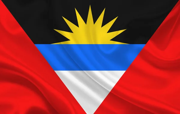 Bandeira País Antígua Barbuda Fundo Tecido Seda Ondulado Panorama — Fotografia de Stock