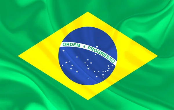 Флаг Бразилии Волнистом Шелковом Текстиле — стоковое фото