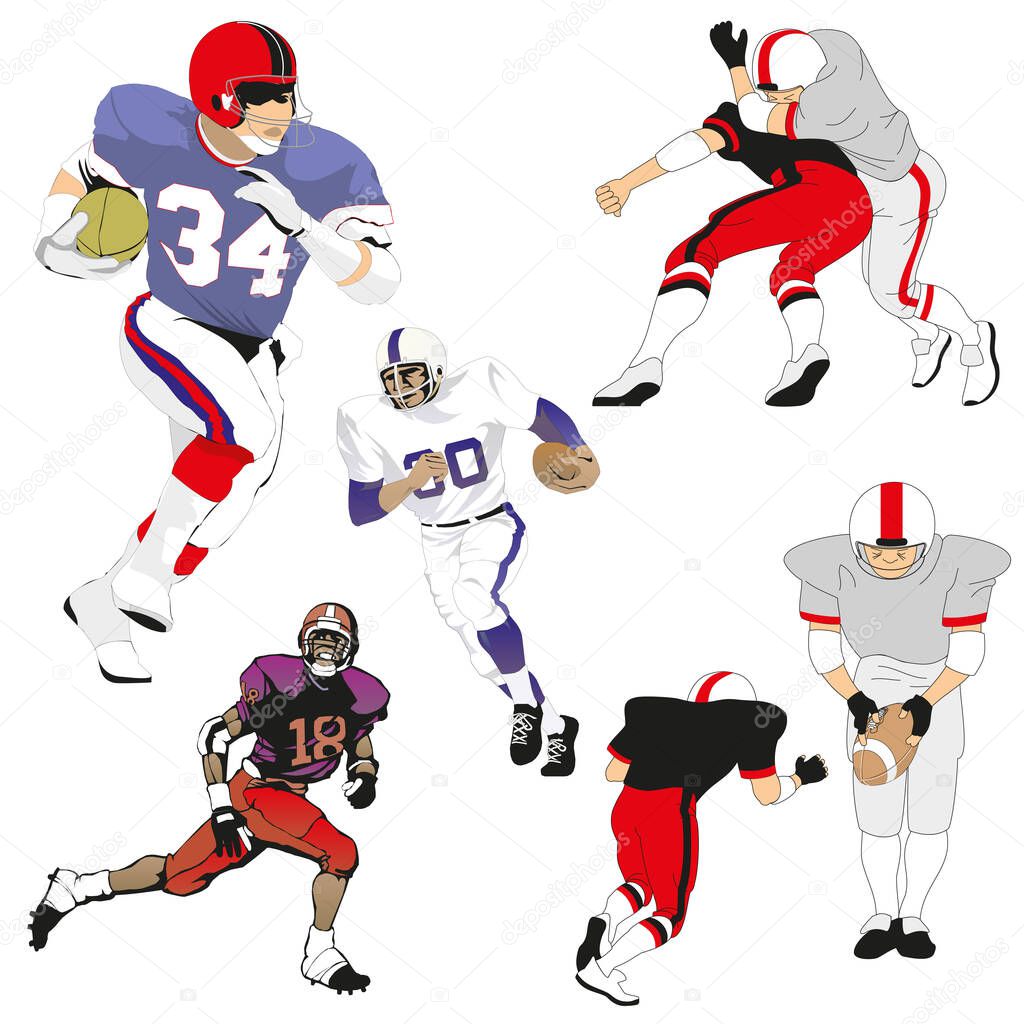 A selection of American football players on a white background - Vector illustration