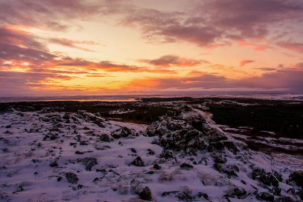 Paysage Dramatique Couvert Neige Pendant Hiver Islande Europe — Photo