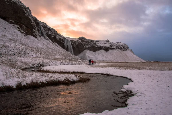 Romantický Západ Slunce Blízkosti Seljalandsfoss Vodopády Islandu Evropa Jdi Prozkoumat — Stock fotografie